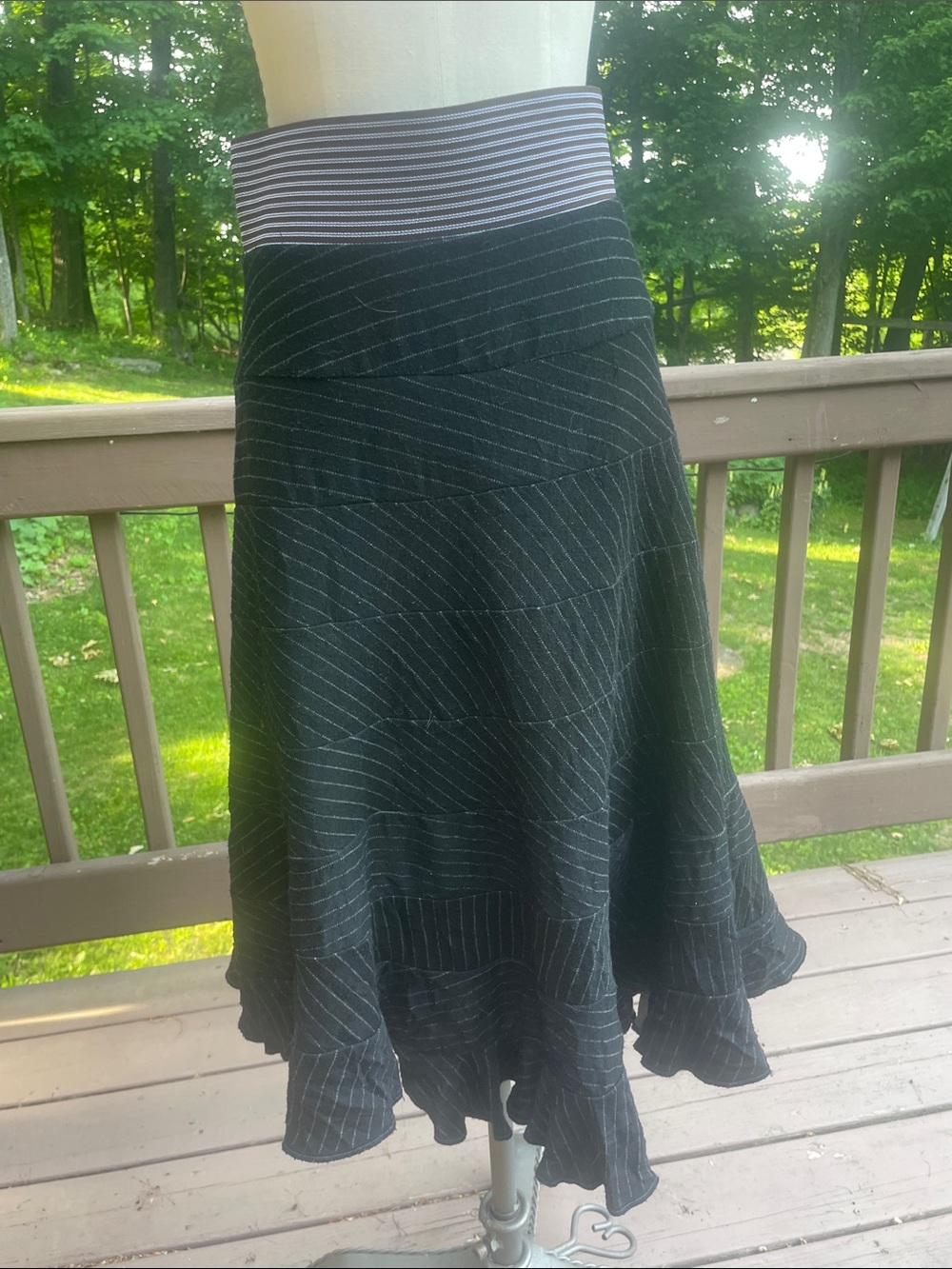 Black Pinstripe patchwork knit maxi skirt